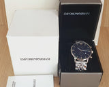 Emporio Armani Gianni Chronograph Blue Dial Silver Steel Strap Watch For Men - AR80013