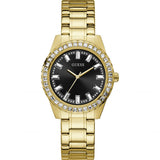 Guess Sparkler Diamonds Black Dial Gold Steel Strap Watch for Women - GW0111L2