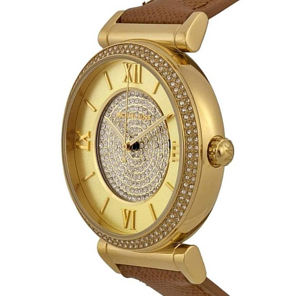 Michael Kors Catlin Champagne Dial Brown Leather Strap Watch for Women - MK2375