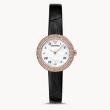 Emporio Armani Rosa Quartz Mother Of Pearl White Dial Black Leather Strap Watch For Women - AR11356