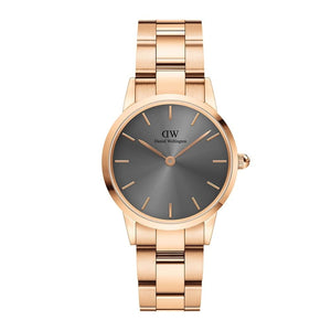 Daniel Wellington Iconic Link Grey Dial Gold Steel Strap Watch For Women - DW00100334