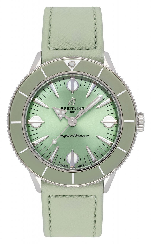 Breitling Superocean Heritage '57 Pastel Paradise Green Dial Green Leather Strap Watch for Women - A10340361L1X1