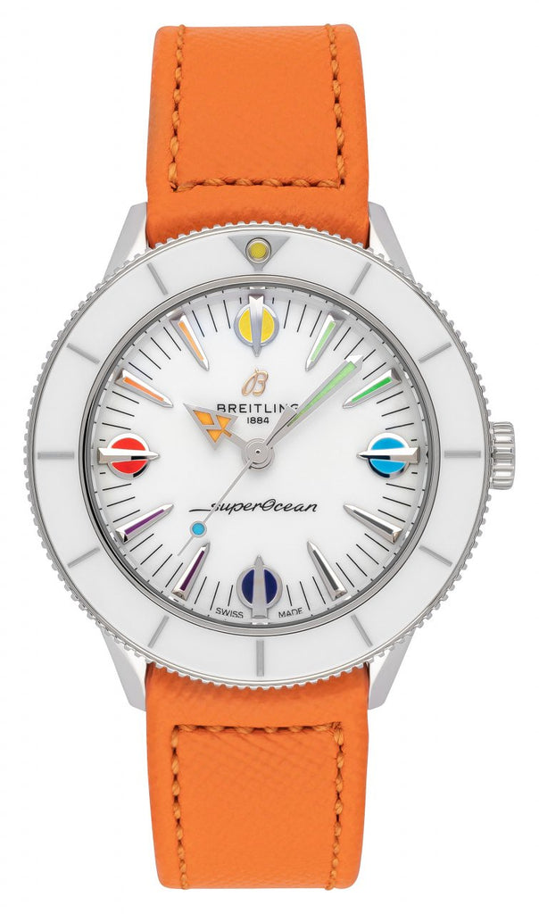 Breitling Superocean Heritage '57 Pastel Paradise White Dial Orange Leather Watch for Women - A10340A11A1X1