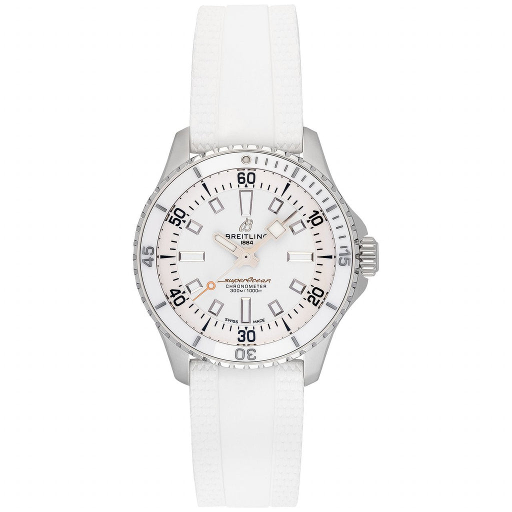 Breitling Superocean Automatic 36 White Dial White Rubber Strap Watch for Men - A17377211A1S1