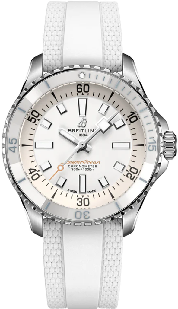 Breitling Superocean Automatic 36 White Dial White Rubber Strap Watch for Men - A17377211A1S1