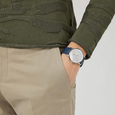 Emporio Armani Renato White DIal Blue Leather Strap Watch For Men - AR11119