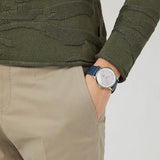 Emporio Armani Renato White DIal Blue Leather Strap Watch For Men - AR11119