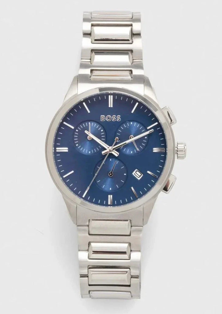 Hugo Boss Dapper Chronograph Blue Dial Silver Steel Strap Watch For Men - 1513927