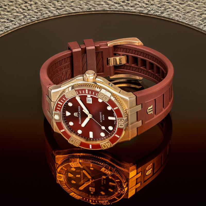 Maurice Lacroix Aikon Venturer Asia Special Edition Red Dial Red Rubber Strap Watch For Men - AI6058-BRZ6B-530-6