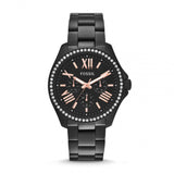 Fossil Cecile Multi Function Crystals Black Dial Black Steel Strap Watch for Women - AM4522