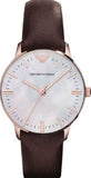 Emporio Armani Classic Quartz Mother of Pearl Dial Brown Leather Strap Watch For Women - AR1601