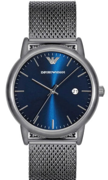 Emporio Armani Luigi Quartz Blue Dial Grey Mesh Bracelet Watch For Men - AR11053