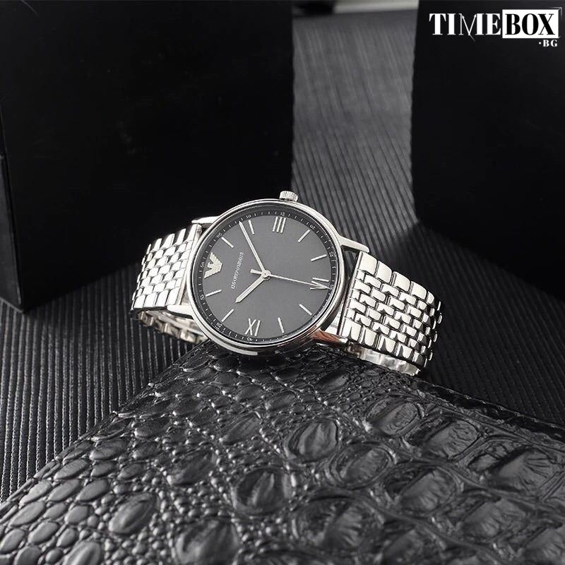 Emporio Armani Kappa Quartz Grey Dial Silver Mesh Bracelet Watch For Men - AR11068