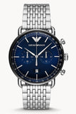 Emporio Armani Aviator Chronograph Blue Dial Silver Steel Strap Watch For Men - AR11238