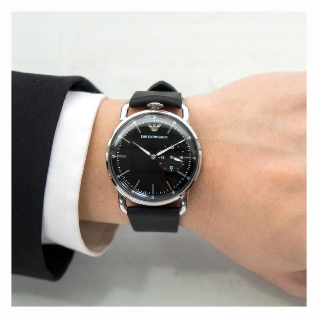 Emporio Armani Aviator Quartz Black Dial Black Leather Strap Watch For Men - AR11336