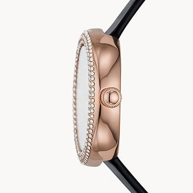 Emporio Armani Rosa Quartz Mother Of Pearl White Dial Black Leather Strap Watch For Women - AR11356