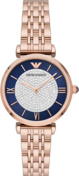 Emporio Armani Gianni T-Bar Quartz Crystals Black Dial Gold Steel Strap Watch For Women - AR11423