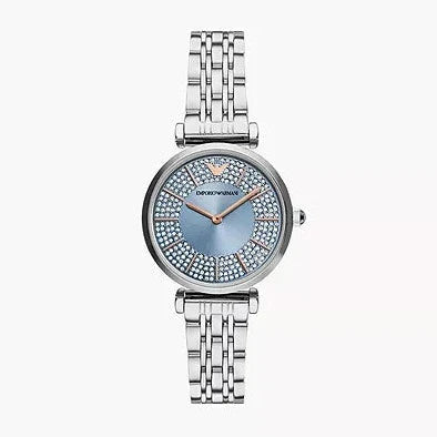 Emporio Armani Gianni T-Bar Quartz Blue Dial Silver Steel Strap Watch For Women - AR11594