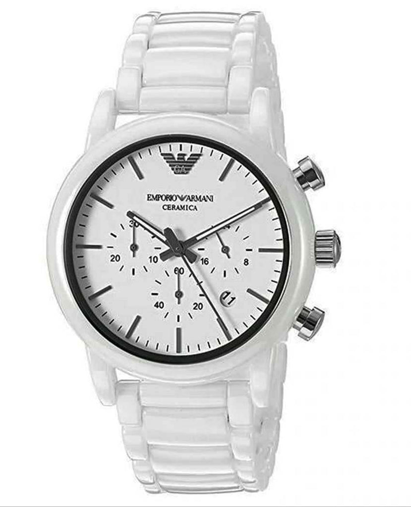 Emporio Armani Luigi Chronograph Ceramic White Dial White Ceramic Strap Watch For Men - AR1499
