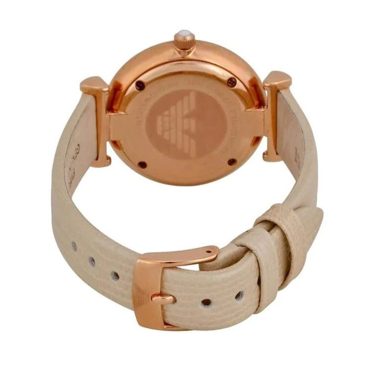 Emporio Armani Gianni T-Bar Quartz Rose Gold Dial Pink Leather Strap Watch For Women - AR11001