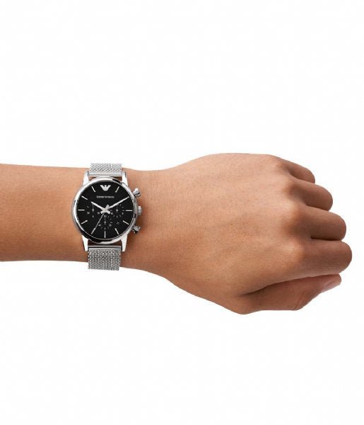 Emporio Armani Luigi Chronograph Black Dial Silver Mesh Bracelet Watch For Men - AR1811