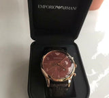 Emporio Armani Classic Chronograph Burgundy Dial Brown Leather Strap Watch For Men - AR1890