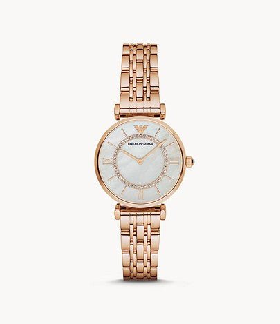 Emporio Armani Gianni T Bar Mother of Pearl Rose Gold Stainless Steel Strap Watch For Women - AR1909