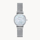 Emporio Armani Gianni T Bar Mother of Pearl Dial Silver Steel Strap Watch For Women - AR1955
