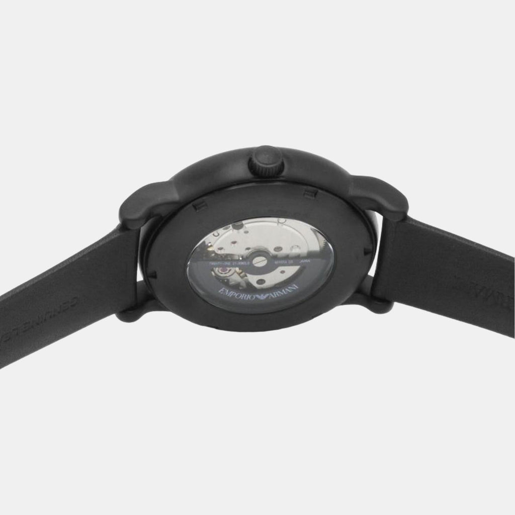 Emporio Armani Luigi Automatic Skeleton Black Dial Black Leather Strap Watch For Men - AR60012