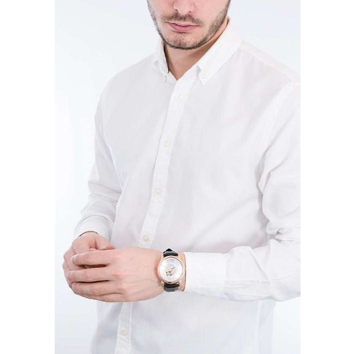 Emporio Armani Luigi Automatic Silver Dial Black Leather Strap Watch For Men - AR60013