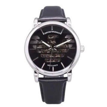 Emporio Armani Analog Automatic Black Dial Black Leather Strap Watch For Men - AR60040