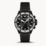 Emporio Armani Diver Chronograph Black Dial Black Steel Strap Watch For Men - AR80050