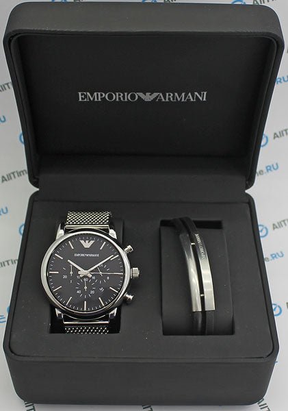 Emporio Armani Luigi Black Dial Silver Mesh Bracelet Watch For Men - AR8032