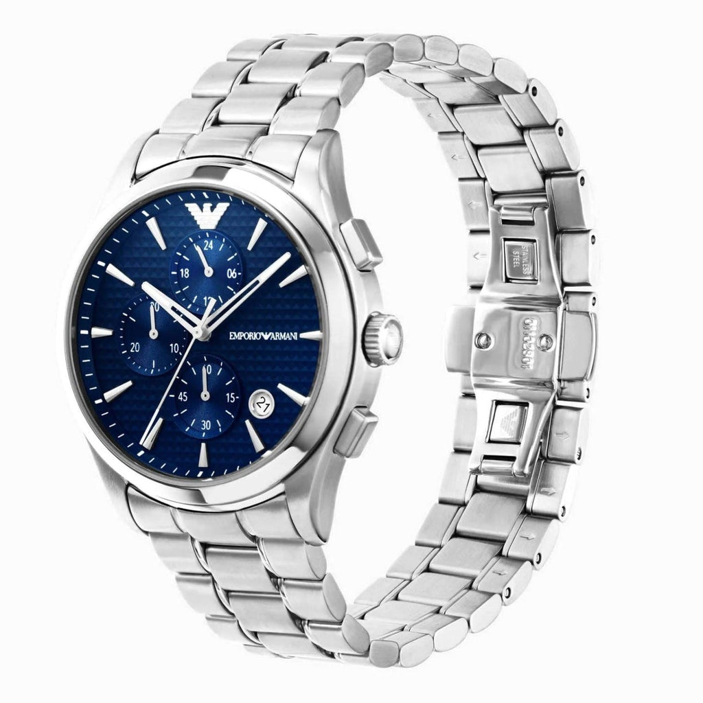 Emporio Armani Chronograph Blue Dial Silver Steel Strap Watch For Men - AR11528