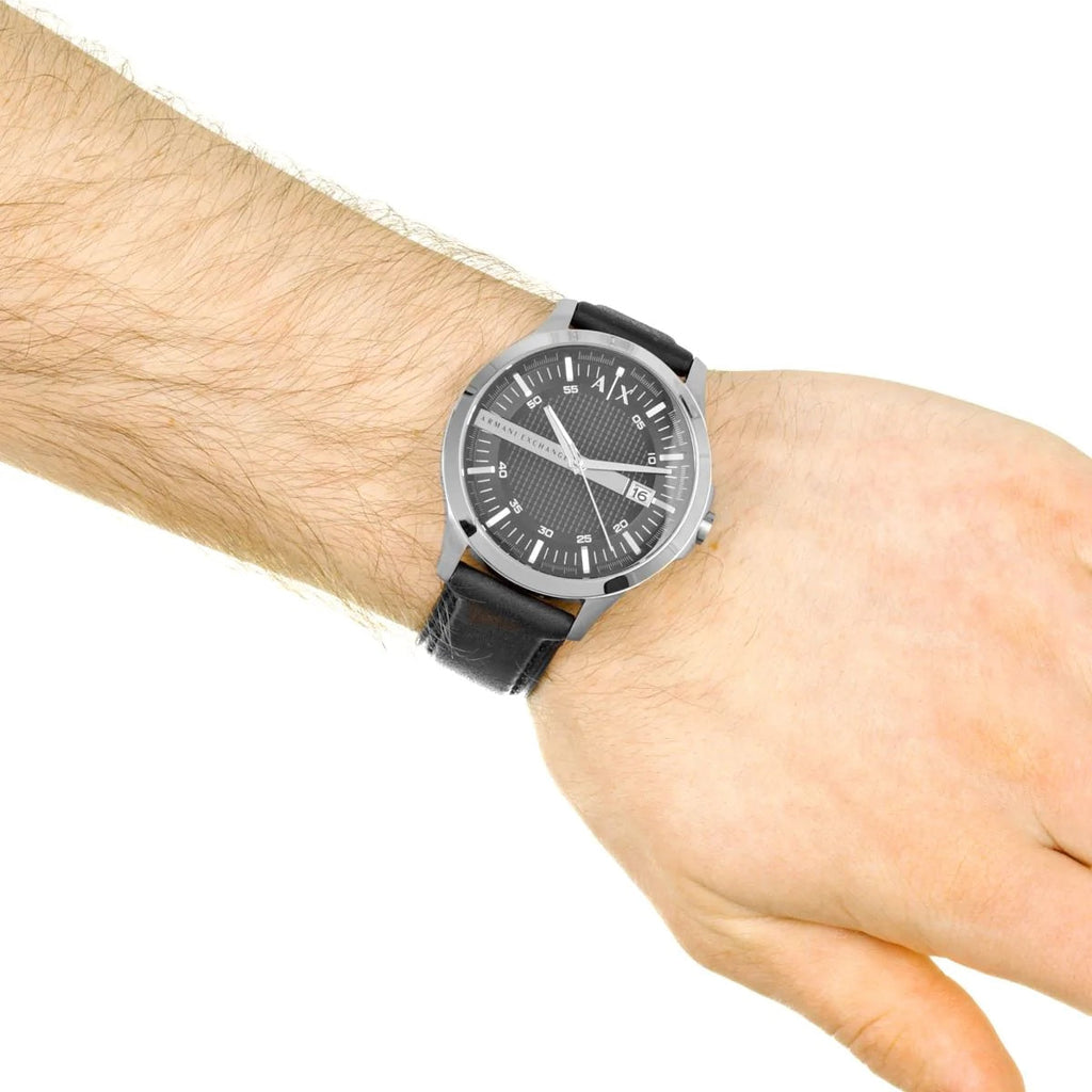 Armani Exchange Hampton Chronograph Black Dial Black Leather Strap Watch For Men - AX2101