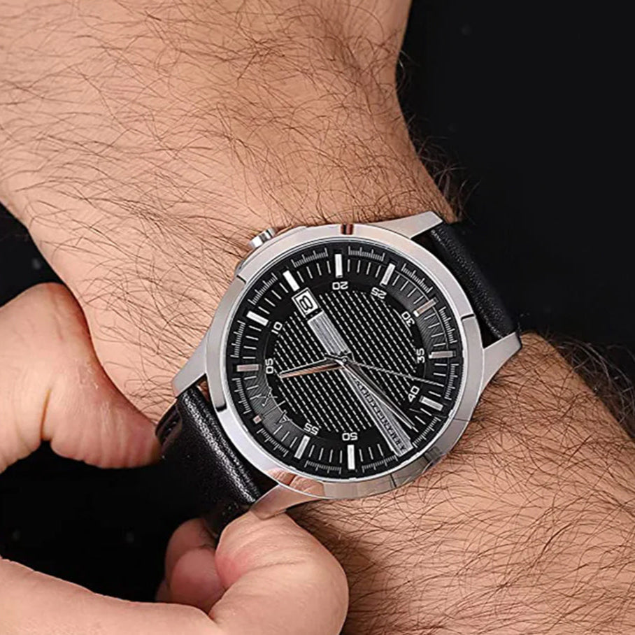 Armani Exchange Hampton Chronograph Black Dial Black Leather Strap Watch For Men - AX2101