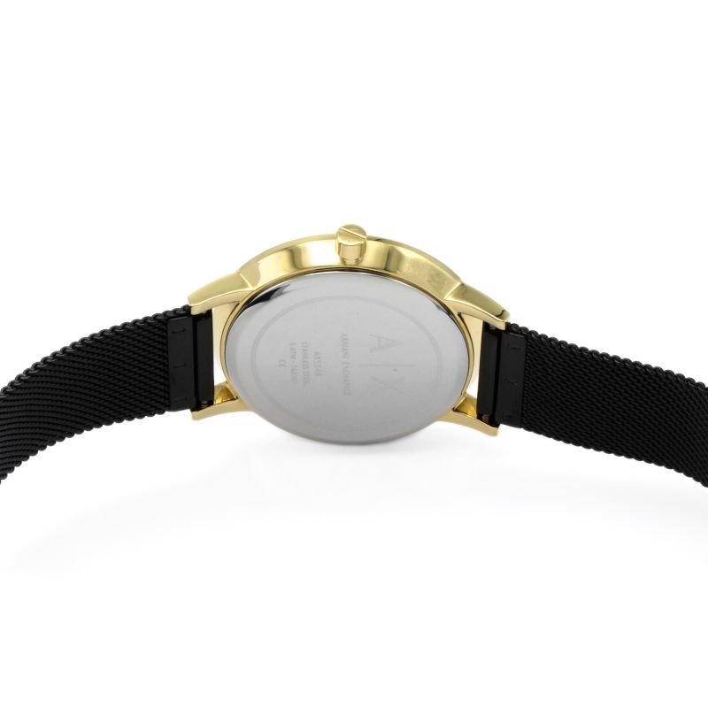 Armani Exchange Lola Three Hand Black Dial Black Mesh Strap Watch For Women - AX5548