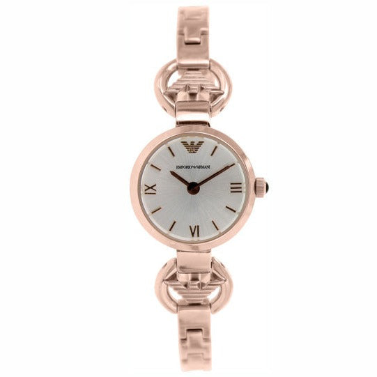 Emporio Armani Retro Quartz Silver Dial Rose Gold Steel Strap Watch For Women - AR1776