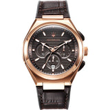 Maserati Triconic Chronograph Grey Dial Brown Leather Strap Watch For Men - R8871639003