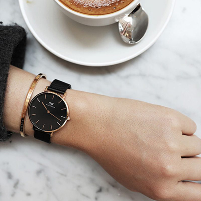 Daniel Wellington Petite Cornwall Black Dial Black Nylon Strap Watch for Women - DW00100247