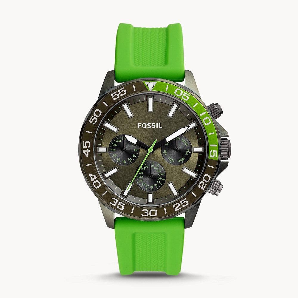 Fossil Bannon Chronograph Grey Dial Green Silicone Strap Watch for Men - BQ2501