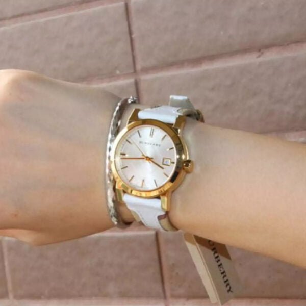 Burberry The City White Dial White Leather Strap Watch for Women - BU9209