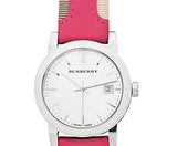 Burberry The City White Dial Haymarket Pink Leather Strap Watch for Women - BU9149