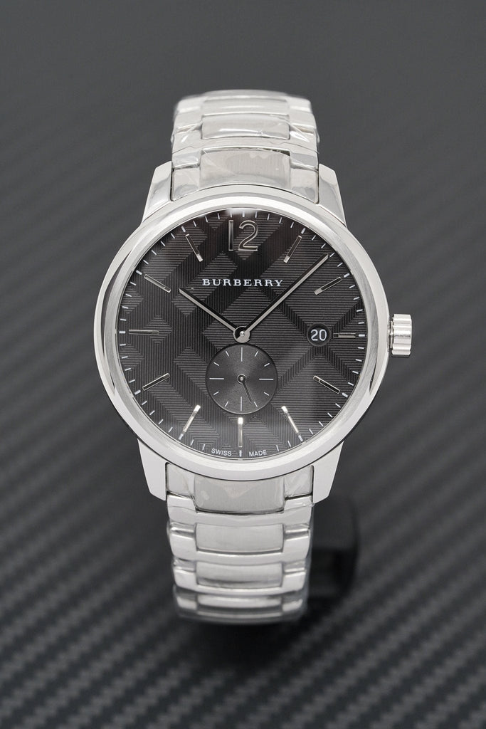 Burberry The Classic Round Black Dial Silver Steel Strap Watch for Men - BU10005