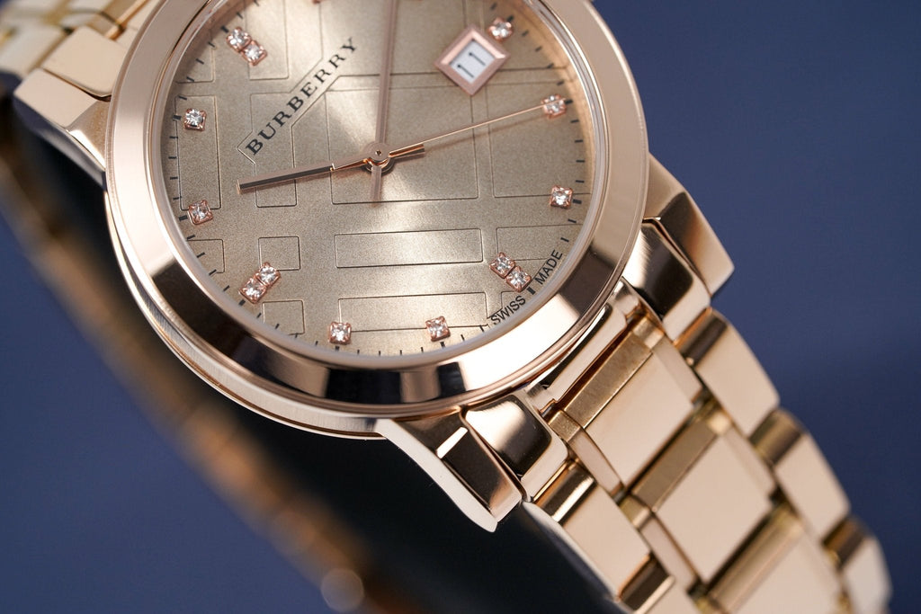 Burberry The City Diamonds Rose Gold Dial Rose Gold Steel Strap Watch for Women - BU9126