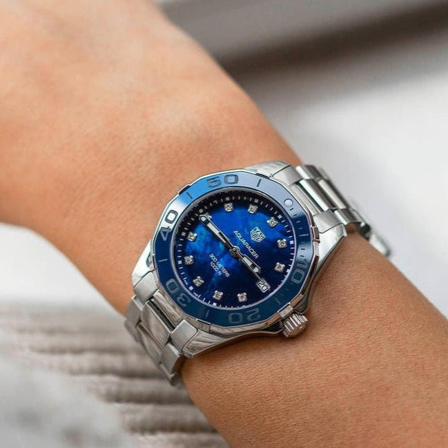 Tag Heuer Aquaracer Blue Dial Silver Steel Strap Watch for Women - WAY131S.BA0748