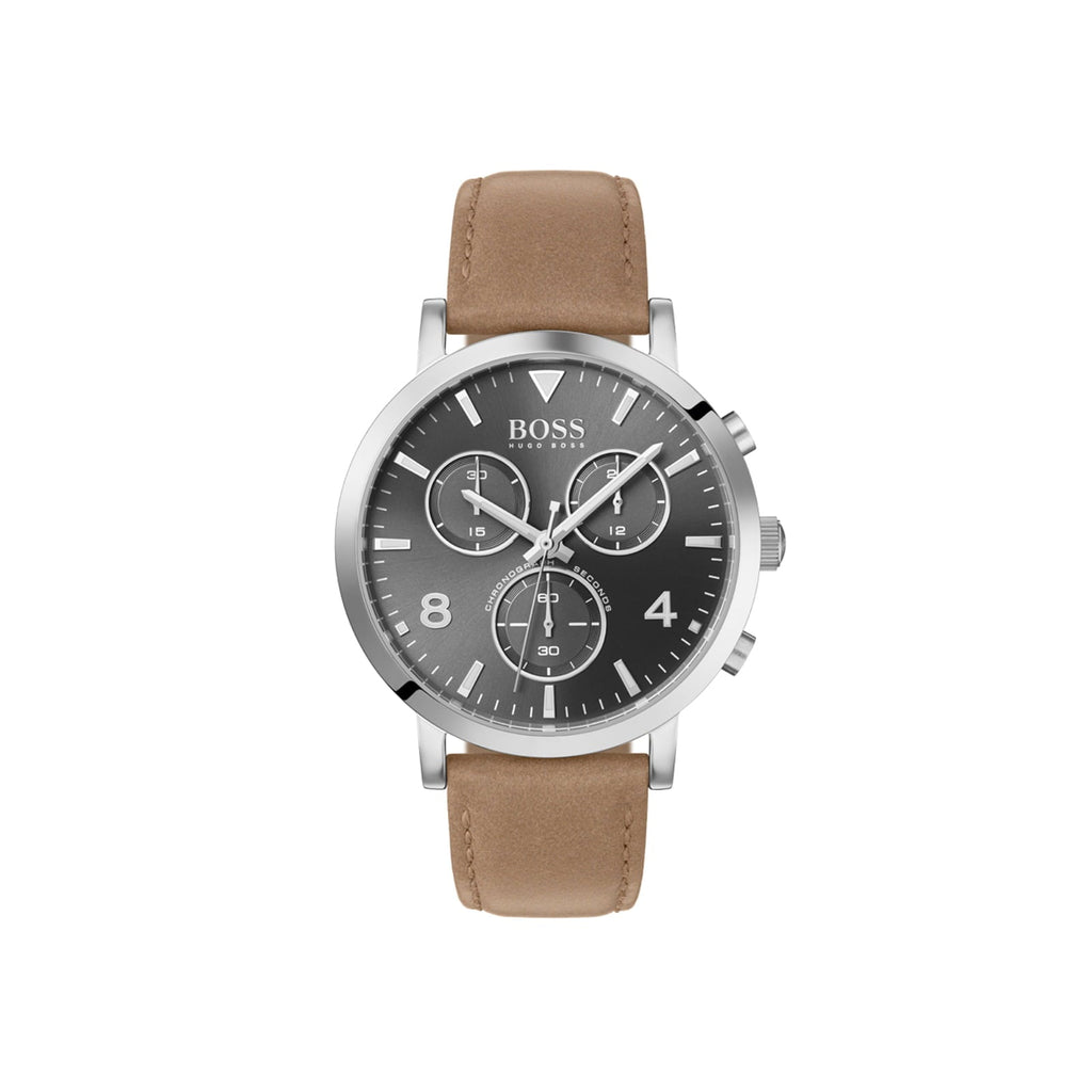 Hugo Boss Spirit Grey Dial Brown Leather Strap Watch for Men - 1513691