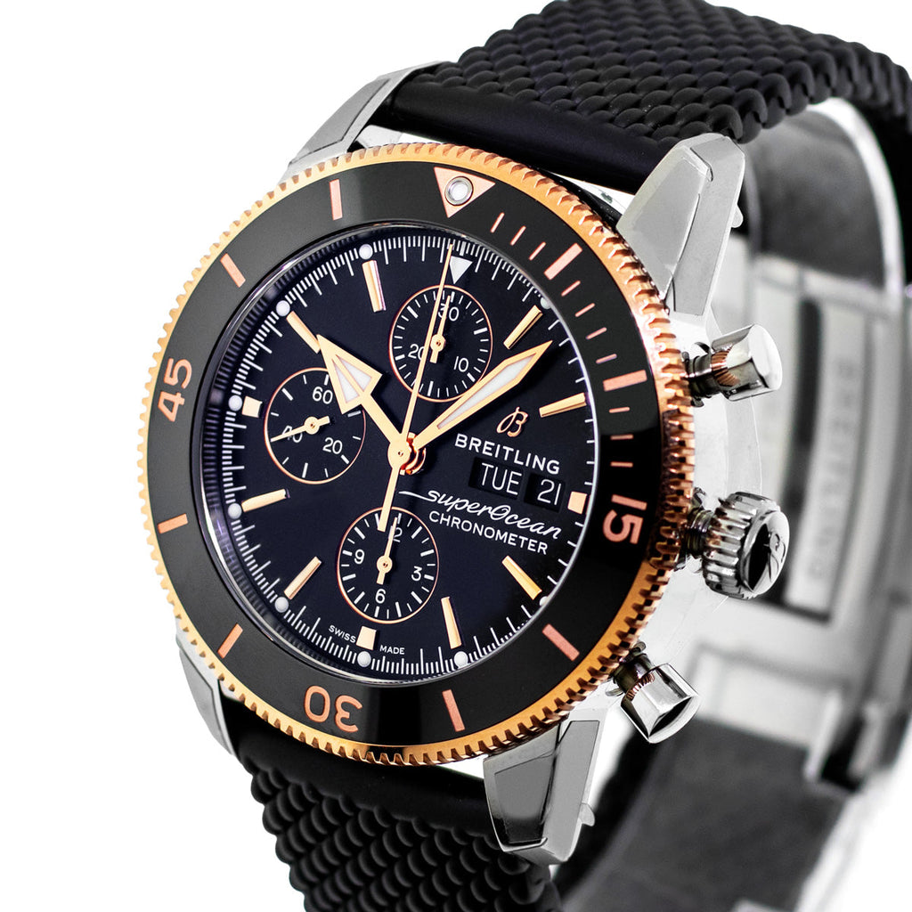 Breitling Superocean Heritage Chronograph 44 Black Dial Black Mesh Bracelet Watch for Men - U13313121B1S1