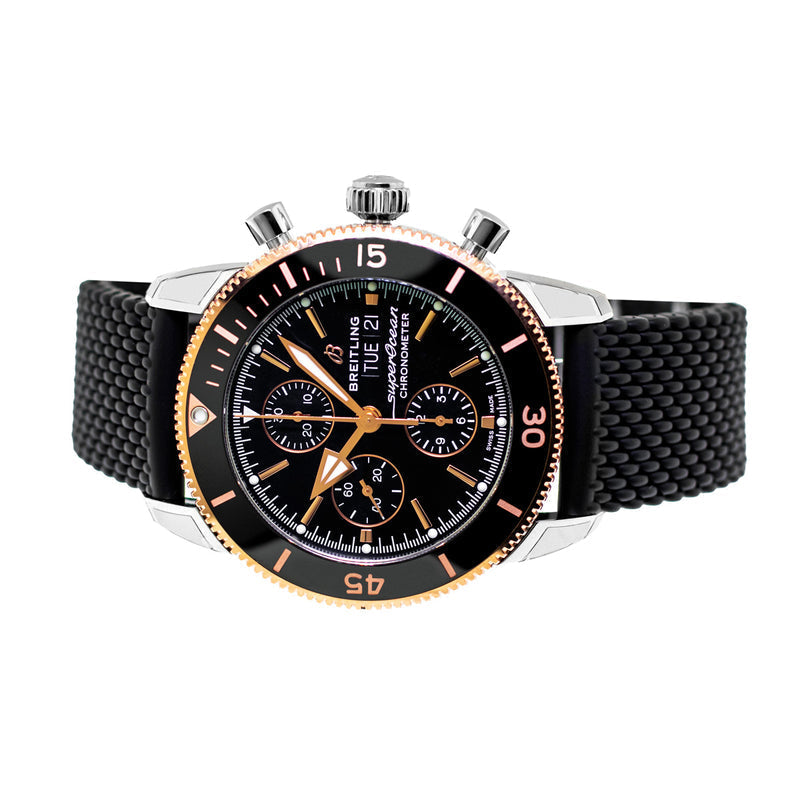 Breitling Superocean Heritage Chronograph 44 Black Dial Black Mesh Bracelet Watch for Men - U13313121B1S1