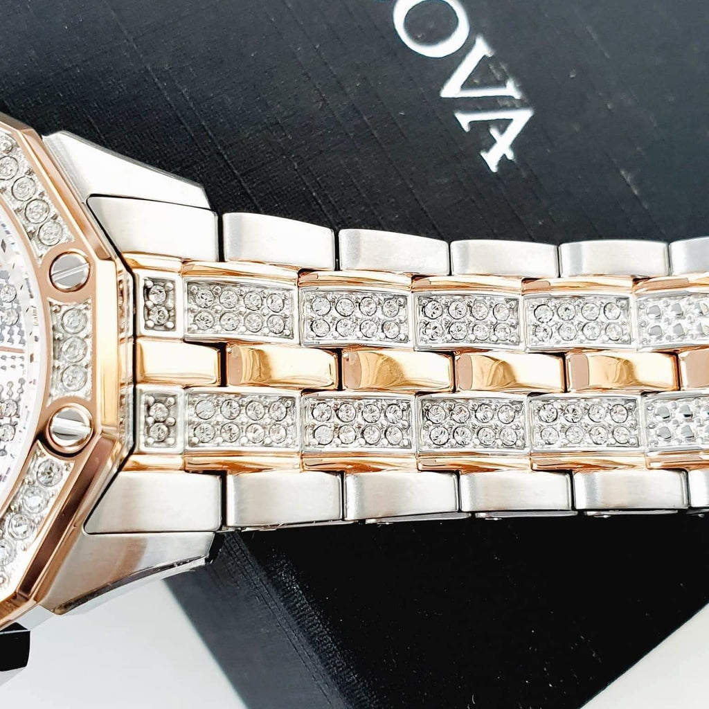 Bulova Octova Crystal Silver Dial Two Tone Steel Strap Watch for Men - 98C133